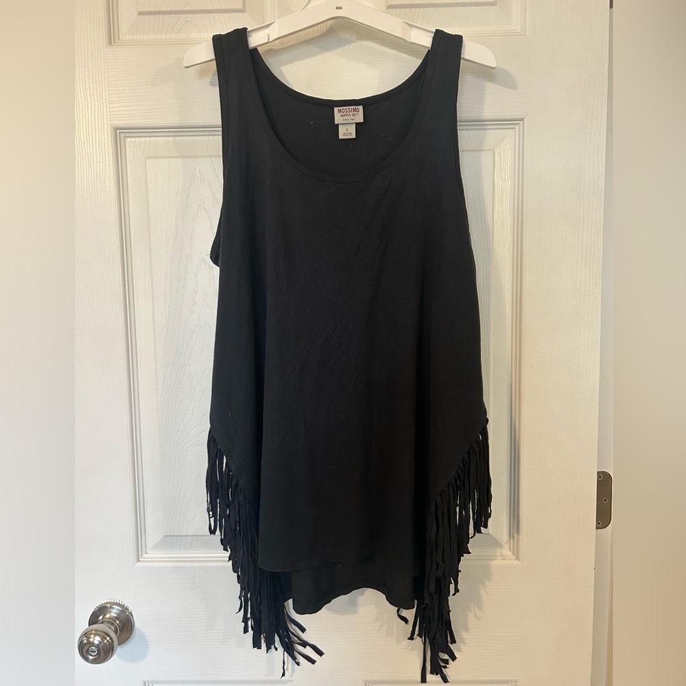 Black Sleeveless Fringe Tank Top